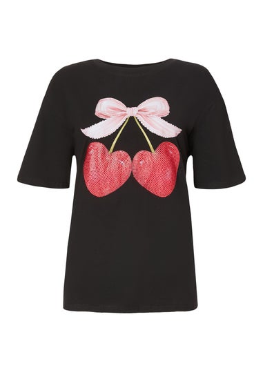 Quiz Black Print Boxy Top