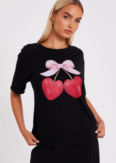Quiz Black Print Boxy Top