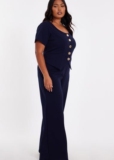 Quiz Navy Curve Button Detail Jumpsuit
