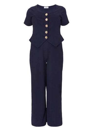 Quiz Navy Curve Button Detail Jumpsuit