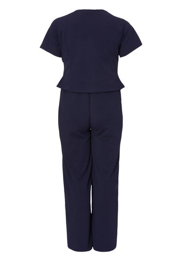 Quiz Navy Curve Button Detail Jumpsuit
