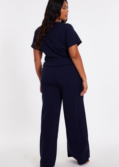 Quiz Navy Curve Button Detail Jumpsuit