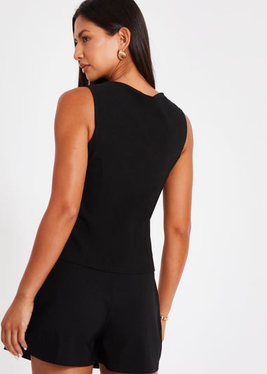 Quiz Black Button Front Waistcoat