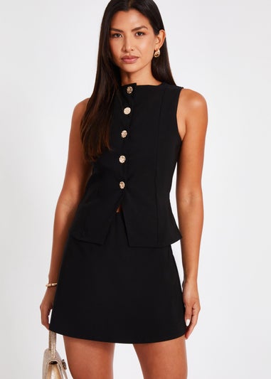 Quiz Black Button Front Waistcoat