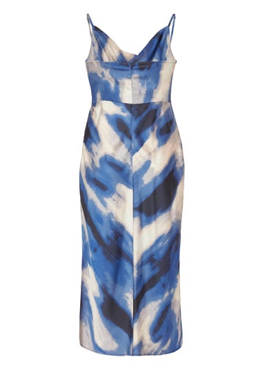 Quiz Blue Curve Satin Marble Midaxi Dress