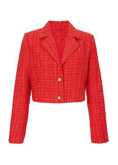 Quiz Red Boucle Cropped Blazer