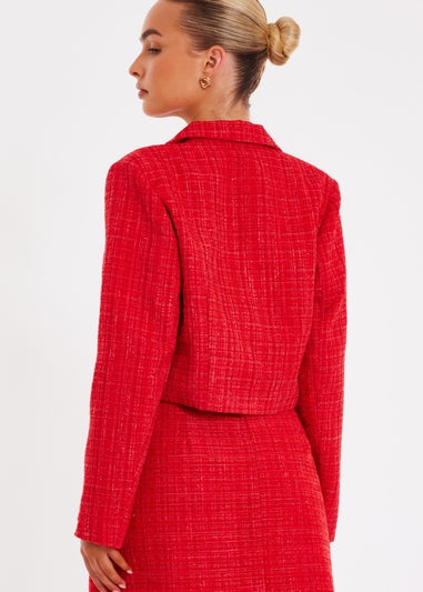 Quiz Red Boucle Cropped Blazer