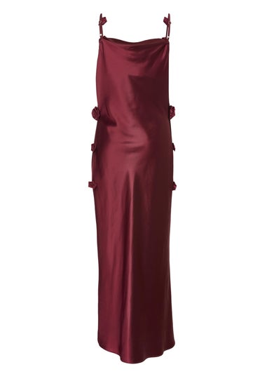 Quiz Burgundy Floral Trim Midaxi Dress