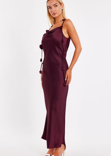 Quiz Burgundy Floral Trim Midaxi Dress