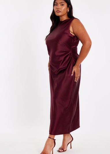 Quiz Red Curve Satin Midaxi Dress