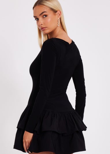 Quiz Black Frill Mini Dress