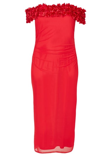 Quiz Red Curve Floral Bardot Midaxi Dress