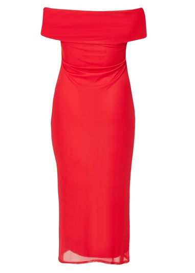 Quiz Red Curve Floral Bardot Midaxi Dress