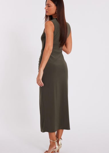 Quiz Khaki Ruched Bodycon Midaxi Dress