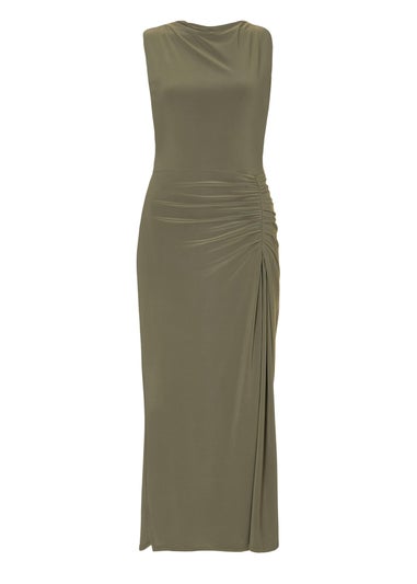 Quiz Khaki Ruched Bodycon Midaxi Dress