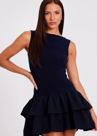 Quiz Navy Ruffle Hem Mini Dress