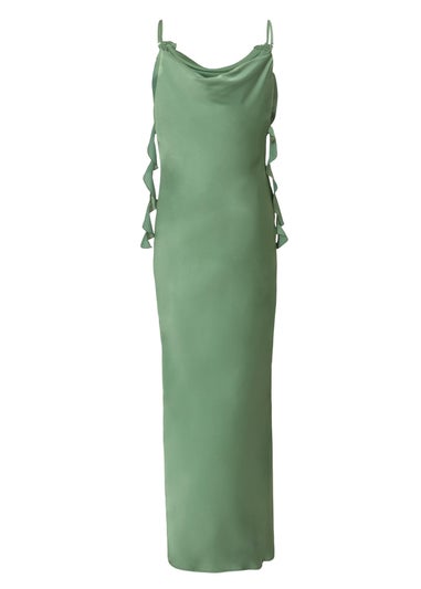 Quiz Green Satin Corsage Midaxi Dress