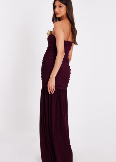 Quiz Burgundy Strapless Corsage Maxi Dress