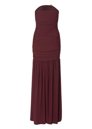 Quiz Burgundy Strapless Corsage Maxi Dress