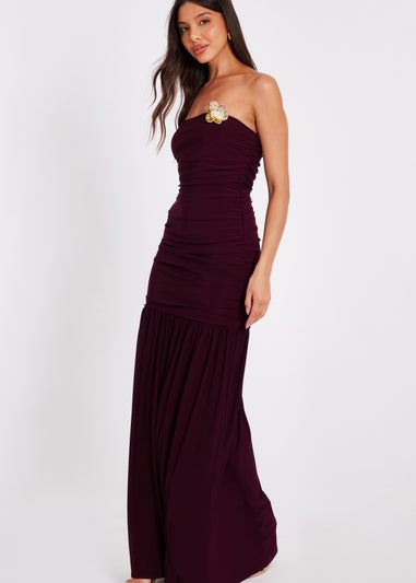Quiz Burgundy Strapless Corsage Maxi Dress