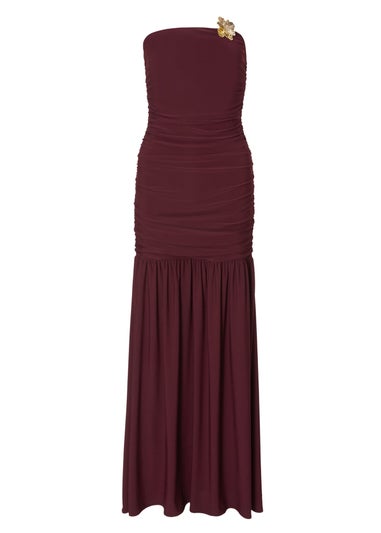 Quiz Burgundy Strapless Corsage Maxi Dress