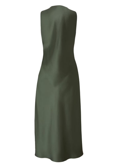 Quiz Green Satin Ruched Midi Dress