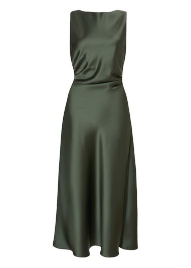 Quiz Green Satin Ruched Midi Dress