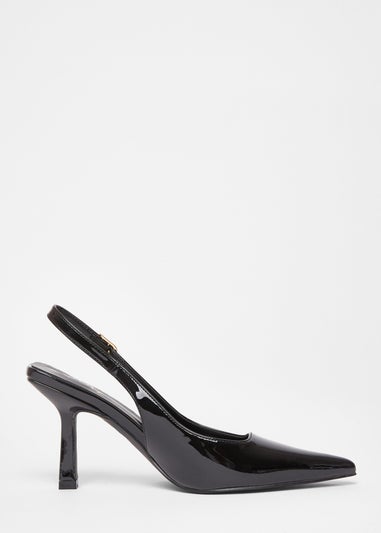 Quiz Black Patent Sling Back Court Heels