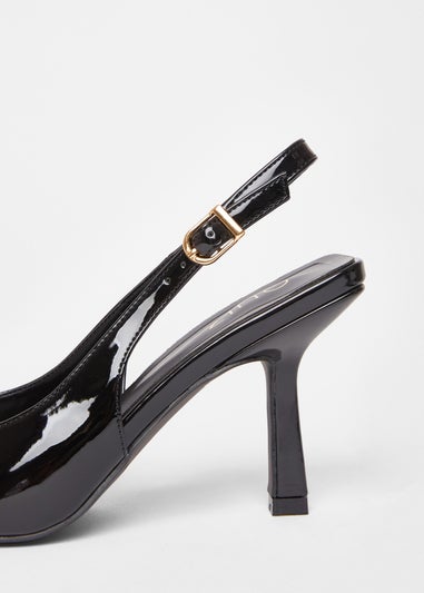 Quiz Black Patent Sling Back Court Heels