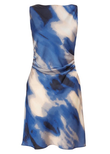 Quiz Blue Satin Marble Mini Dress