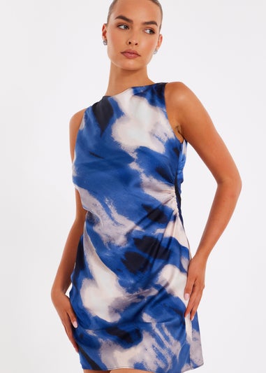 Quiz Blue Satin Marble Mini Dress
