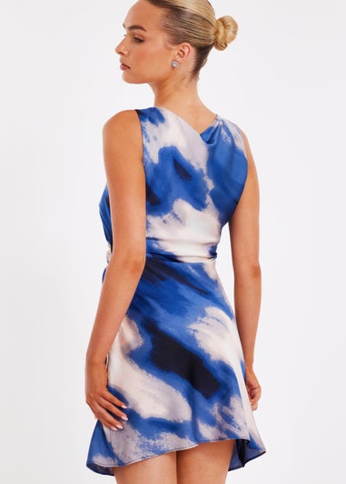 Quiz Blue Satin Marble Mini Dress