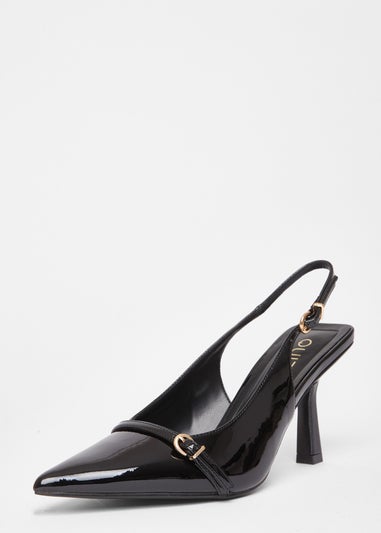 Quiz Black Wide Fit Slingback Court Heels