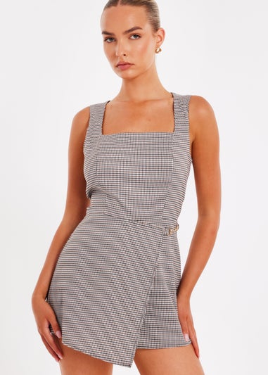 Quiz Brown Checked Playsuit
