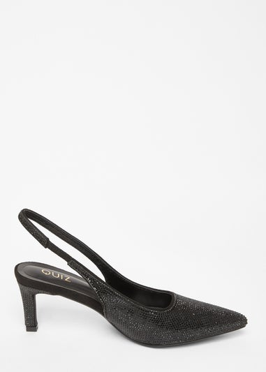 Quiz Black Diamante Sling Back Heels
