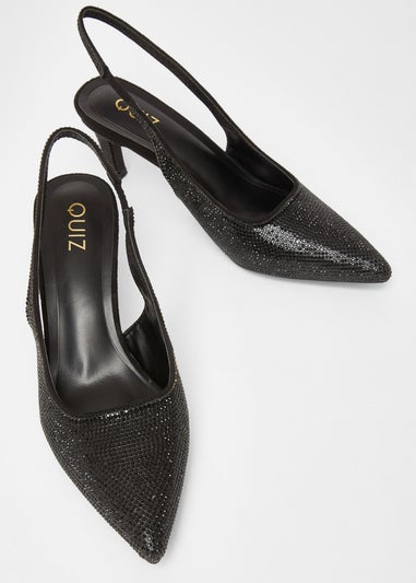 Quiz Black Diamante Sling Back Heels
