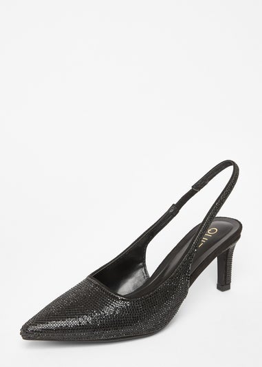 Quiz Black Diamante Sling Back Heels