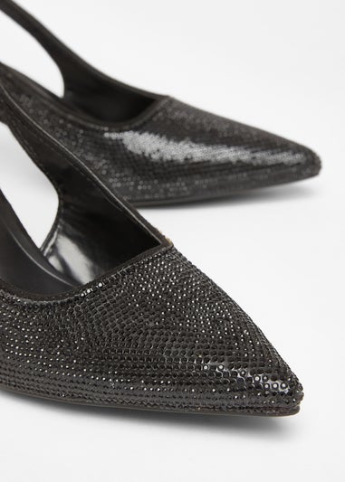 Quiz Black Diamante Sling Back Heels