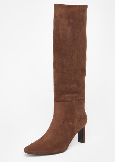 Quiz Brown Faux Suede Heeled Boots