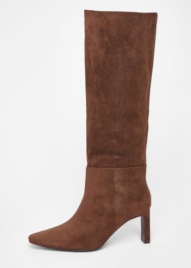 Quiz Brown Faux Suede Heeled Boots