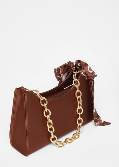 Quiz Brown Satin Chain Shoulder Bag