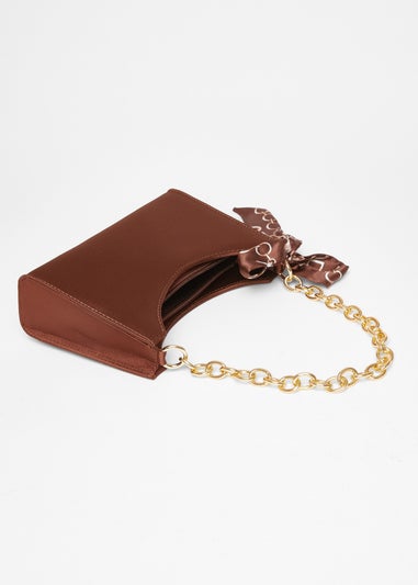Quiz Brown Satin Chain Shoulder Bag