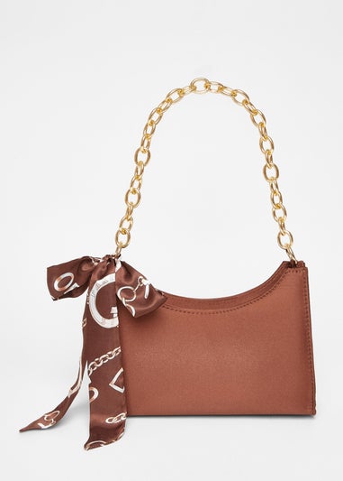Quiz Brown Satin Chain Shoulder Bag
