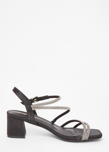 Quiz Black Wide Fit Diamante Block Heels