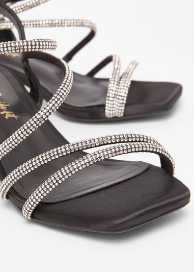 Quiz Black Wide Fit Diamante Block Heels