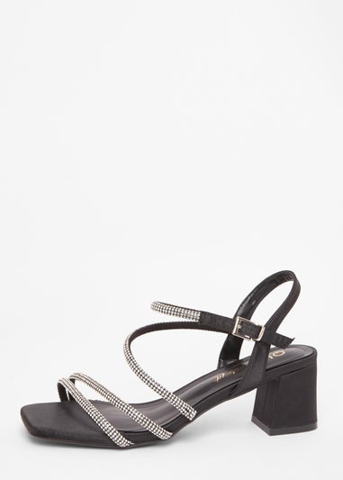 Quiz Black Wide Fit Diamante Block Heels