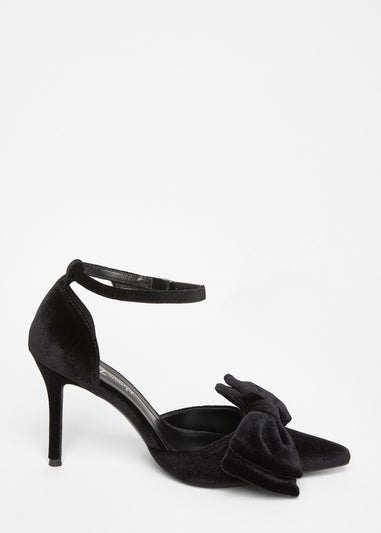 Quiz Black Wide Fit Velvet Bow Court Heels