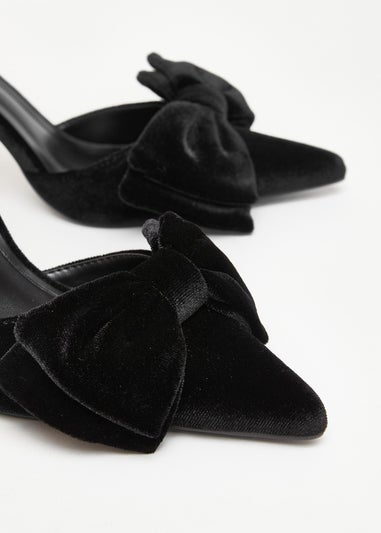 Quiz Black Wide Fit Velvet Bow Court Heels