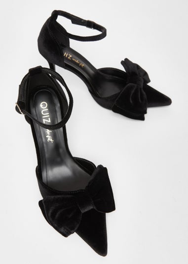 Quiz Black Wide Fit Velvet Bow Court Heels