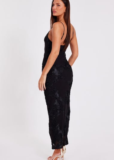Quiz Black Floral Applique Midaxi Dress